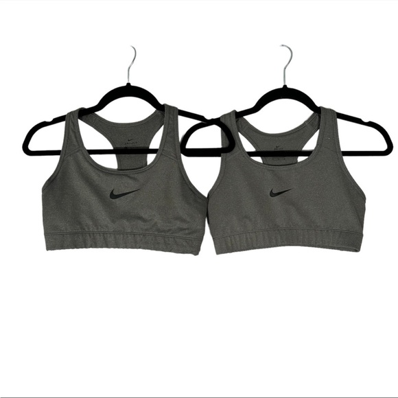 Nike Gray Dri-Fit Sports Bra Lot of 2 Black Swoosh Graphic Size Medium Racerback - Picture 1 of 6